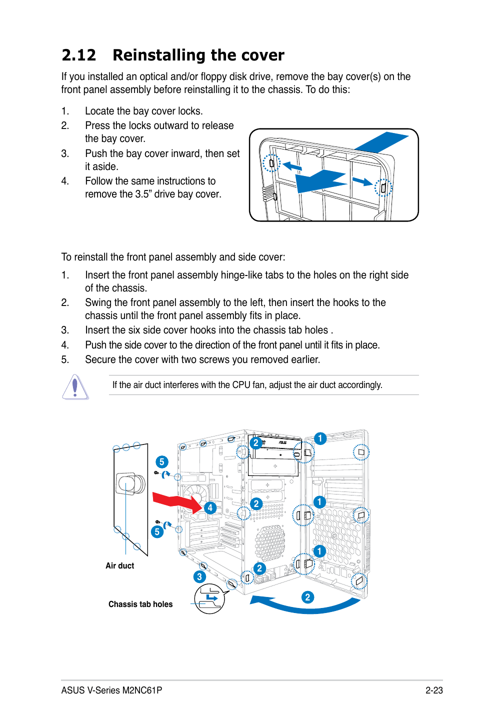 12 reinstalling the cover | Asus V3-M2NC61P User Manual | Page 41 / 104