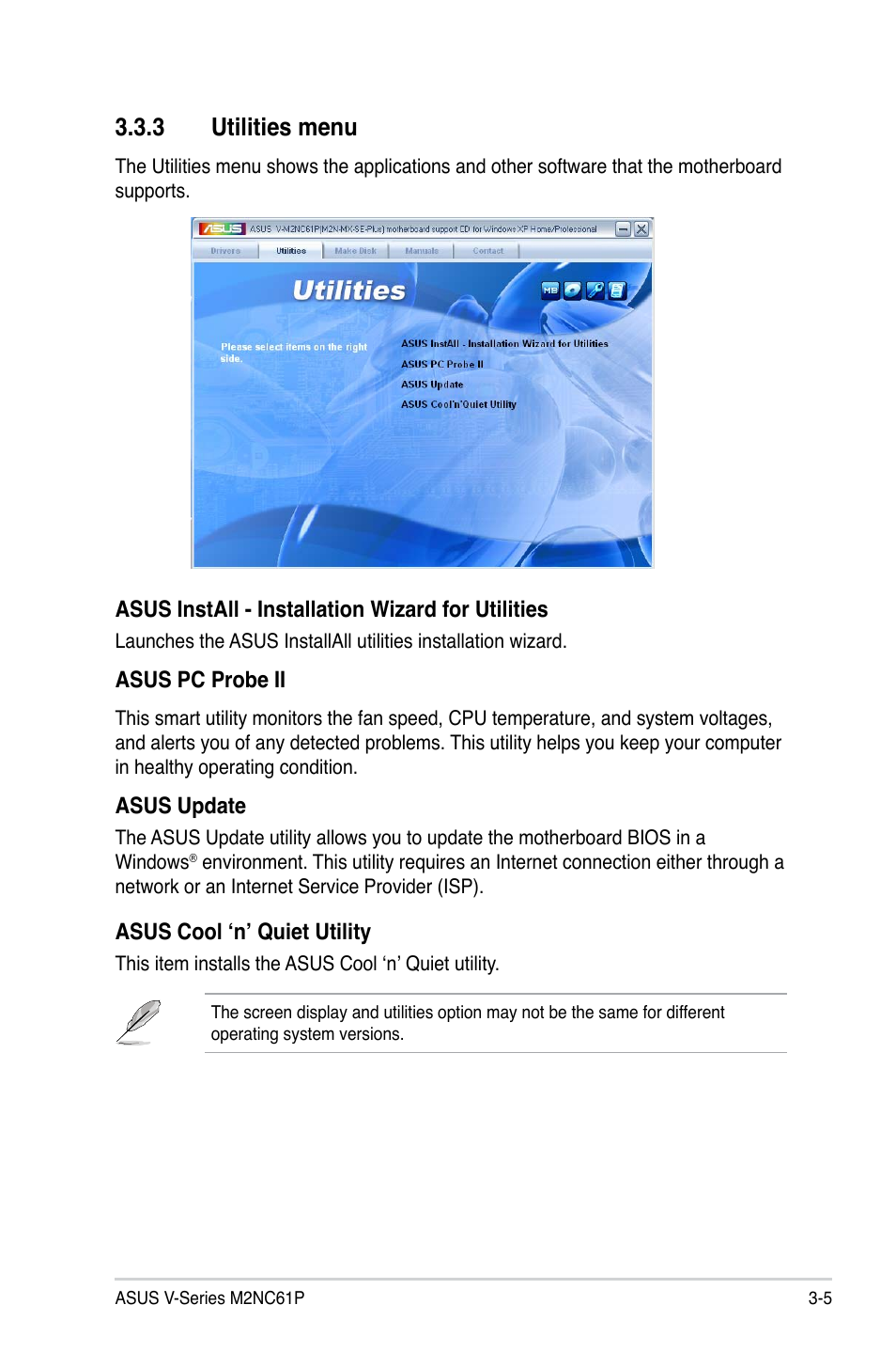 3 utilities menu | Asus V3-M2NC61P User Manual | Page 47 / 104