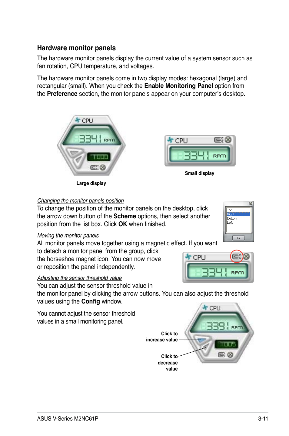 Hardware monitor panels | Asus V3-M2NC61P User Manual | Page 53 / 104