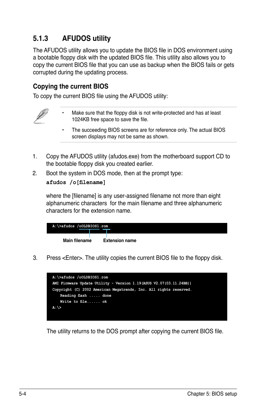 3 afudos utility, Copying the current bios | Asus V3-M2NC61P User Manual | Page 72 / 104