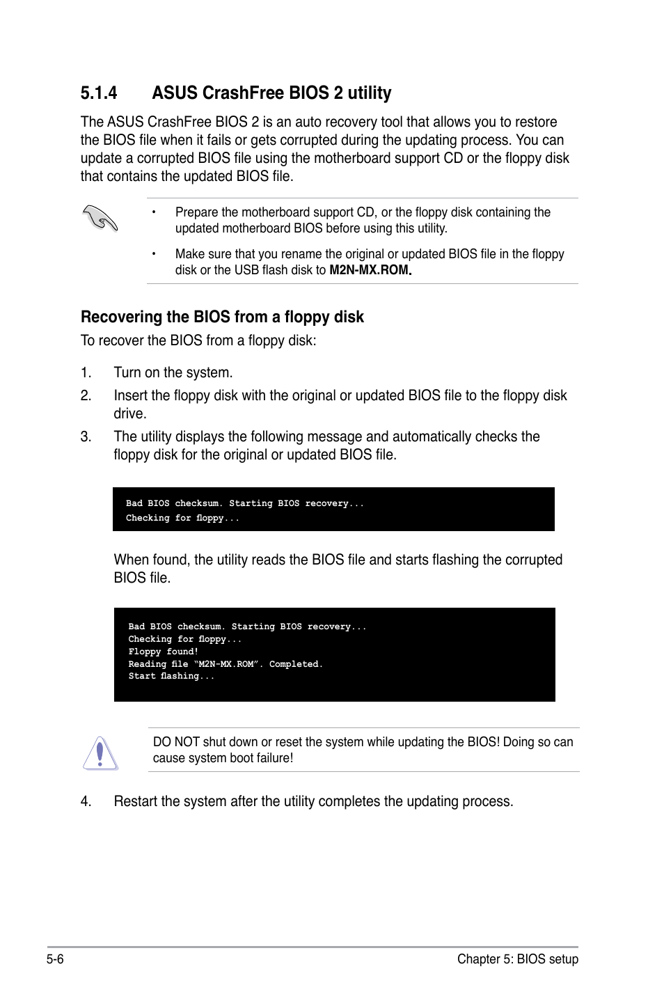 4 asus crashfree bios 2 utility, Recovering the bios from a floppy disk | Asus V3-M2NC61P User Manual | Page 74 / 104