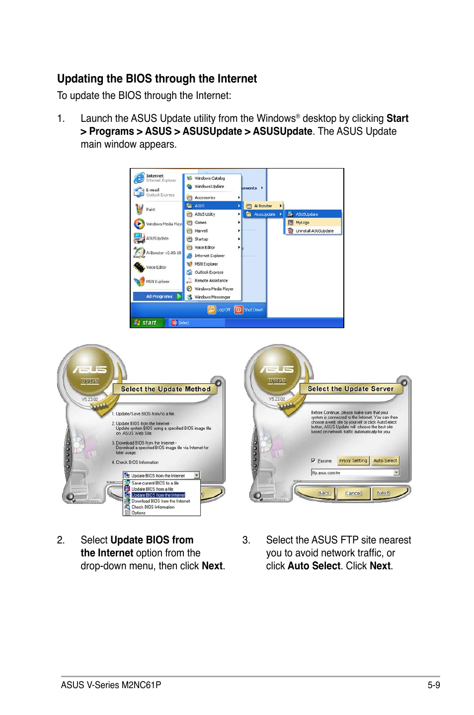 Updating the bios through the internet | Asus V3-M2NC61P User Manual | Page 77 / 104