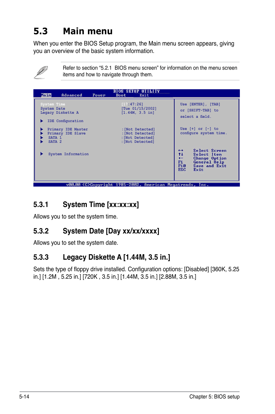 3 main menu, 1 system time [xx:xx:xx | Asus V3-M2NC61P User Manual | Page 82 / 104