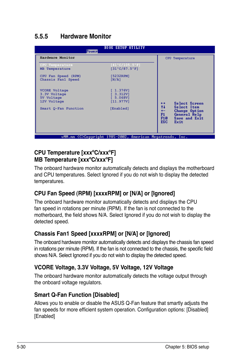 5 hardware monitor, Smart q-fan function [disabled | Asus V3-M2NC61P User Manual | Page 98 / 104