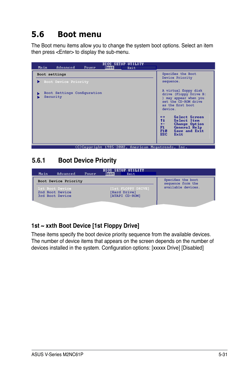 6 boot menu, 1 boot device priority, 1st ~ xxth boot device [1st floppy drive | Asus V3-M2NC61P User Manual | Page 99 / 104