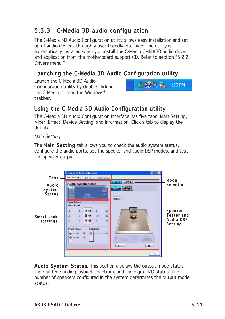 Using the c-media 3d audio configuration utility | Asus P5AD2 Deluxe User Manual | Page 121 / 148