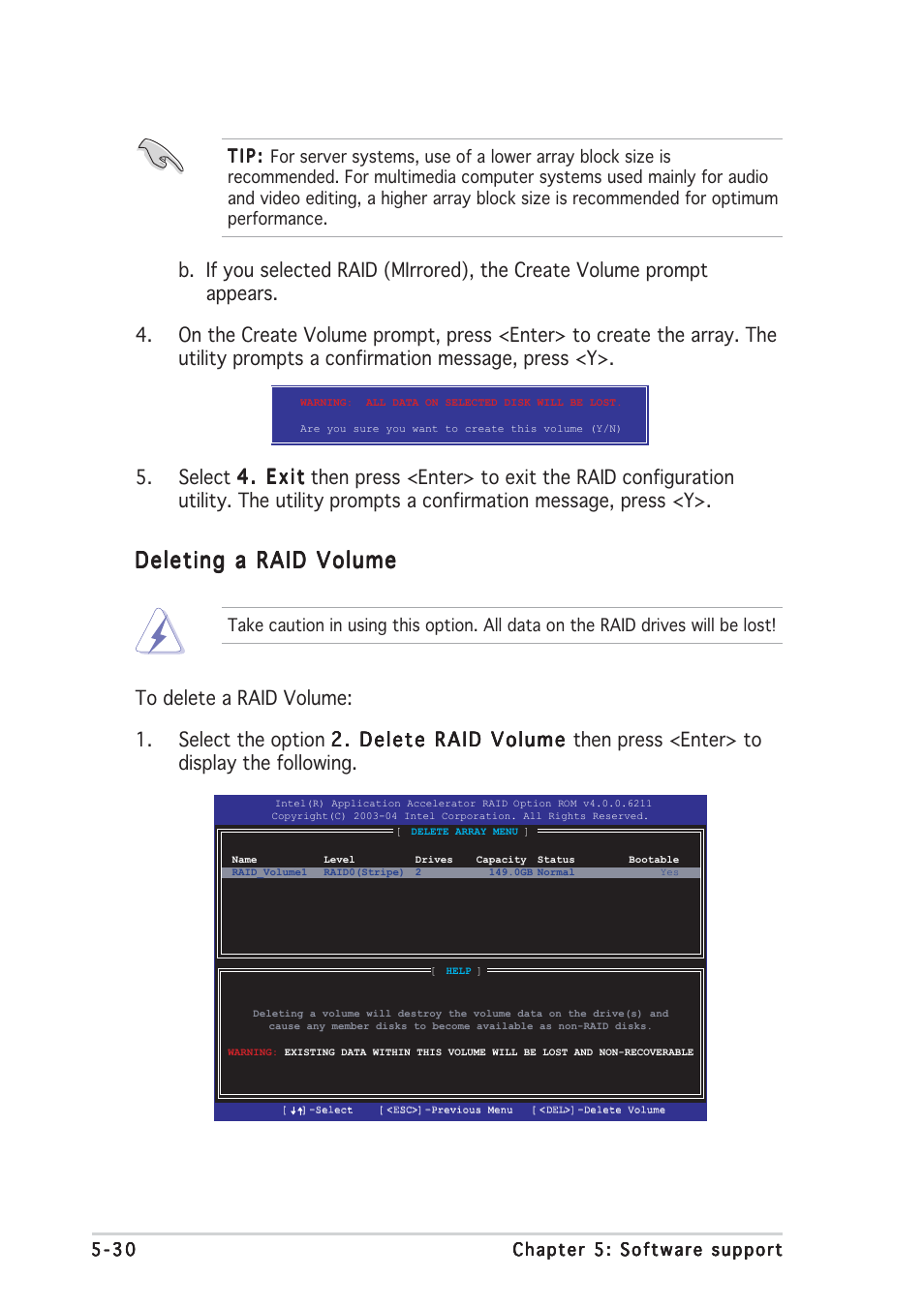 Deleting a raid volume | Asus P5AD2 Deluxe User Manual | Page 140 / 148