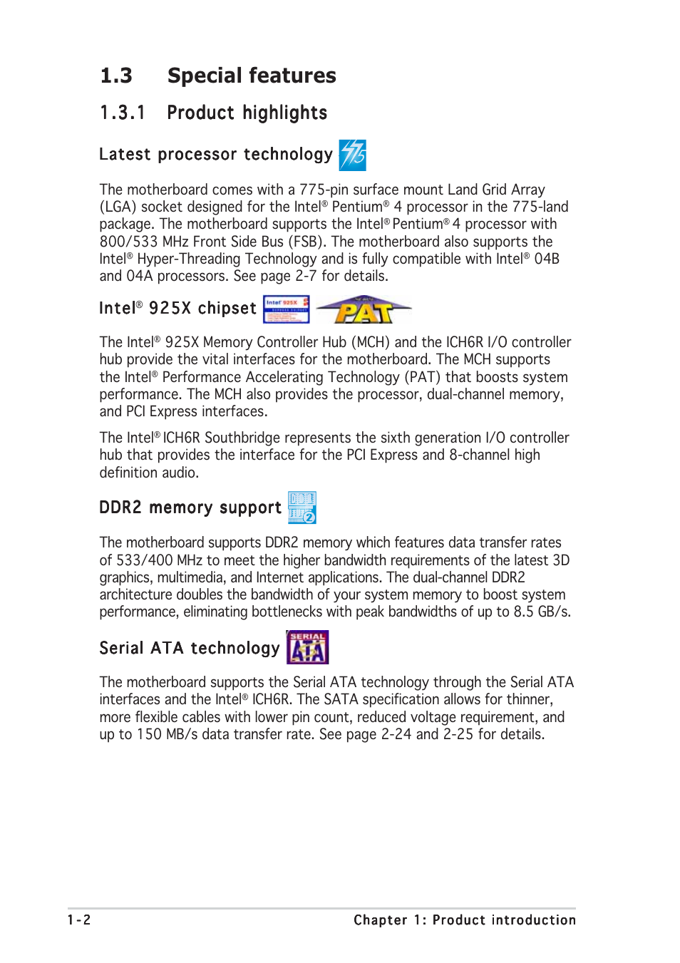 3 special features | Asus P5AD2 Deluxe User Manual | Page 16 / 148