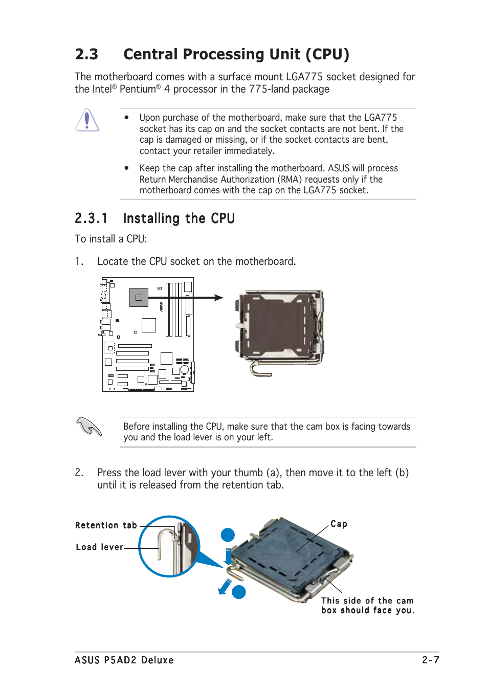 3 central processing unit (cpu) | Asus P5AD2 Deluxe User Manual | Page 29 / 148