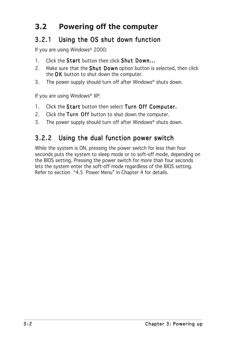 2 powering off the computer | Asus P5AD2 Deluxe User Manual | Page 58 / 148