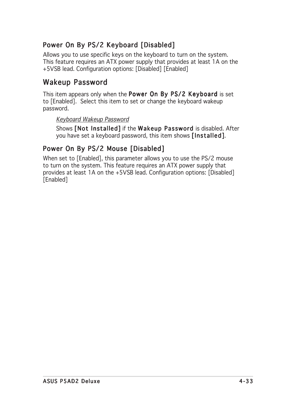 Wakeup password | Asus P5AD2 Deluxe User Manual | Page 99 / 148