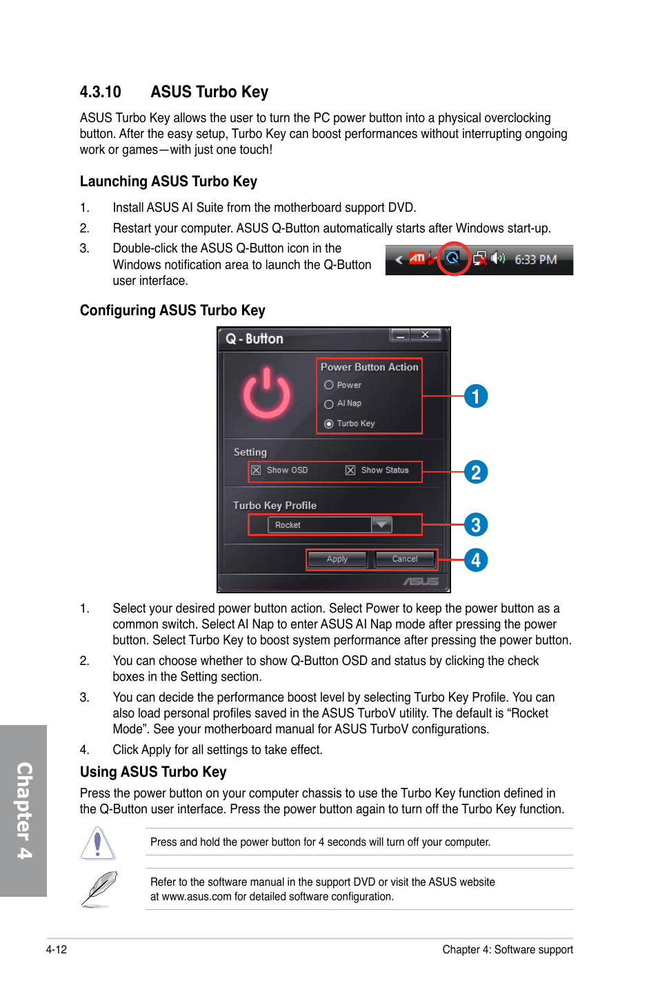 10 asus turbo key, Asus turbo key -12, Chapter 4 | Asus M4A79 Deluxe User Manual | Page 108 / 122