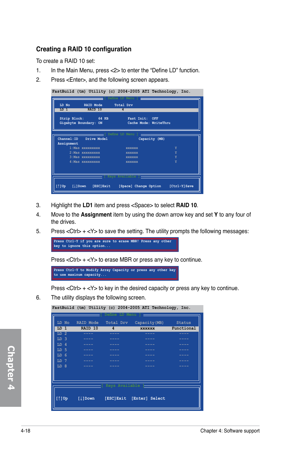 Chapter 4, Creating a raid 10 configuration | Asus M4A79 Deluxe User Manual | Page 114 / 122