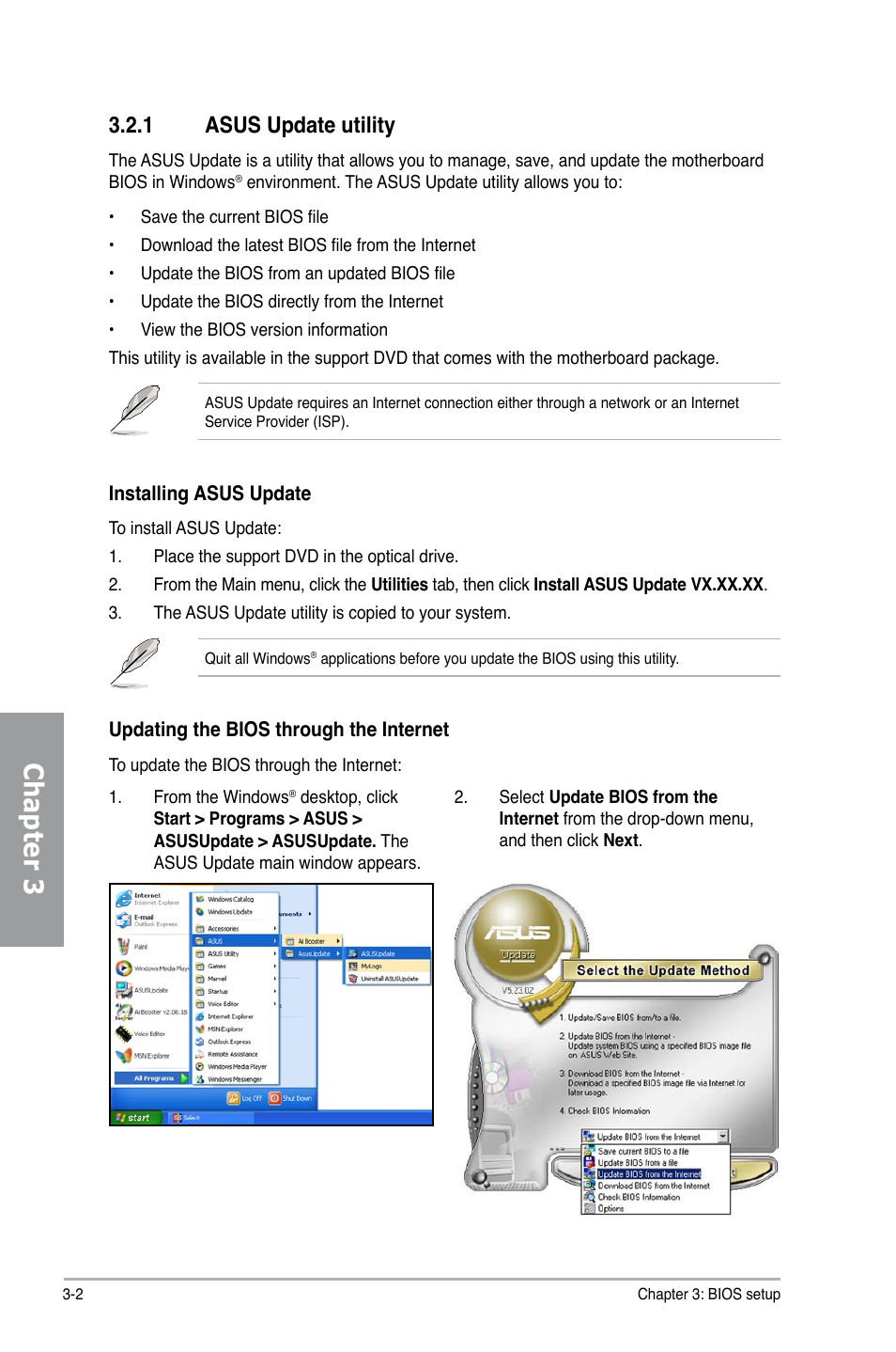 1 asus update utility, Asus update utility -2, Chapter 3 | Asus M4A79 Deluxe User Manual | Page 62 / 122