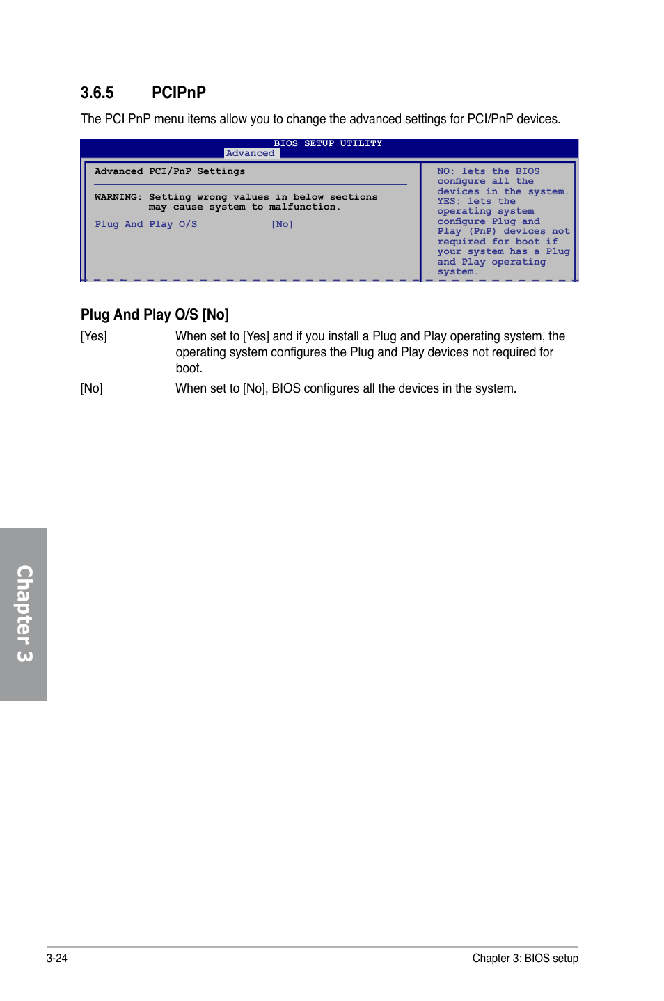 5 pcipnp, Pcipnp -24, Chapter 3 | Plug and play o/s [no | Asus M4A79 Deluxe User Manual | Page 84 / 122