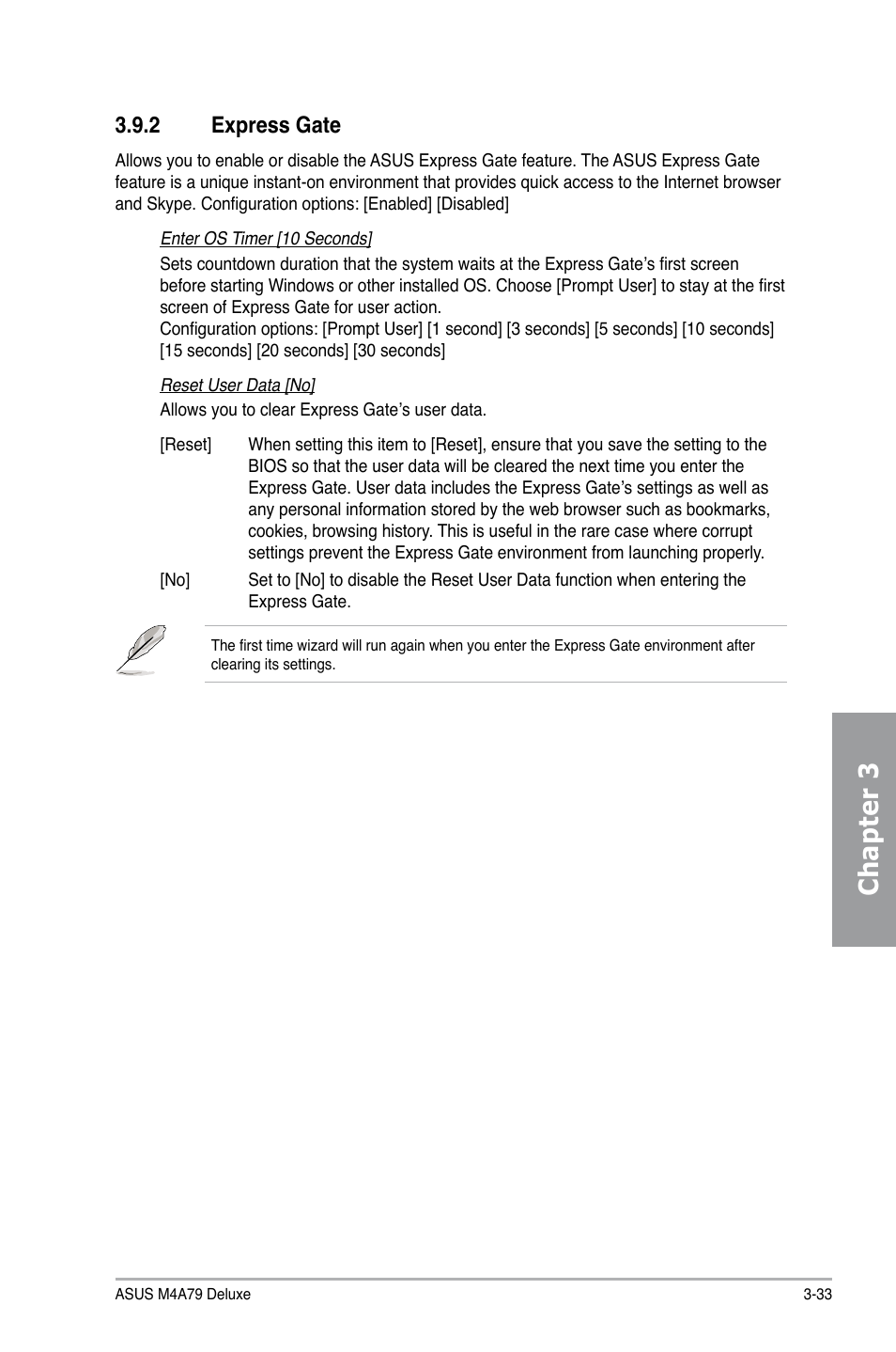 2 express gate, Express gate -33, Chapter 3 | Asus M4A79 Deluxe User Manual | Page 93 / 122