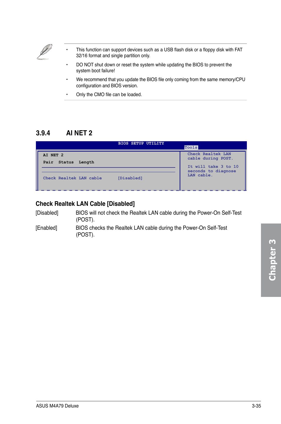 4 ai net 2, Ai net 2 -35, Chapter 3 | Check realtek lan cable [disabled | Asus M4A79 Deluxe User Manual | Page 95 / 122