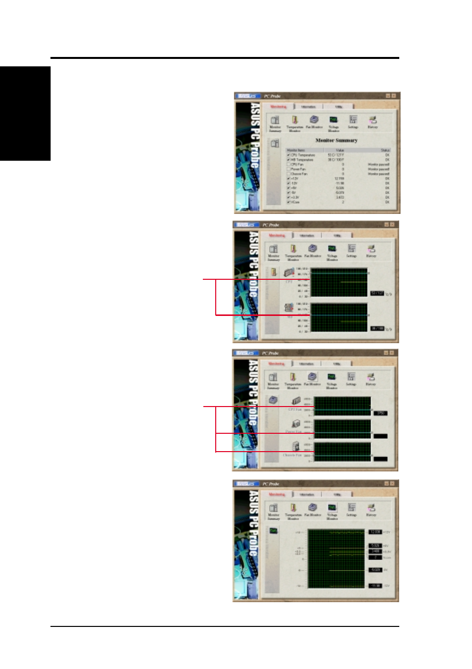 Software reference, 2 using asus pc probe, Monitoring | Asus A7V266-E/AA User Manual | Page 96 / 108