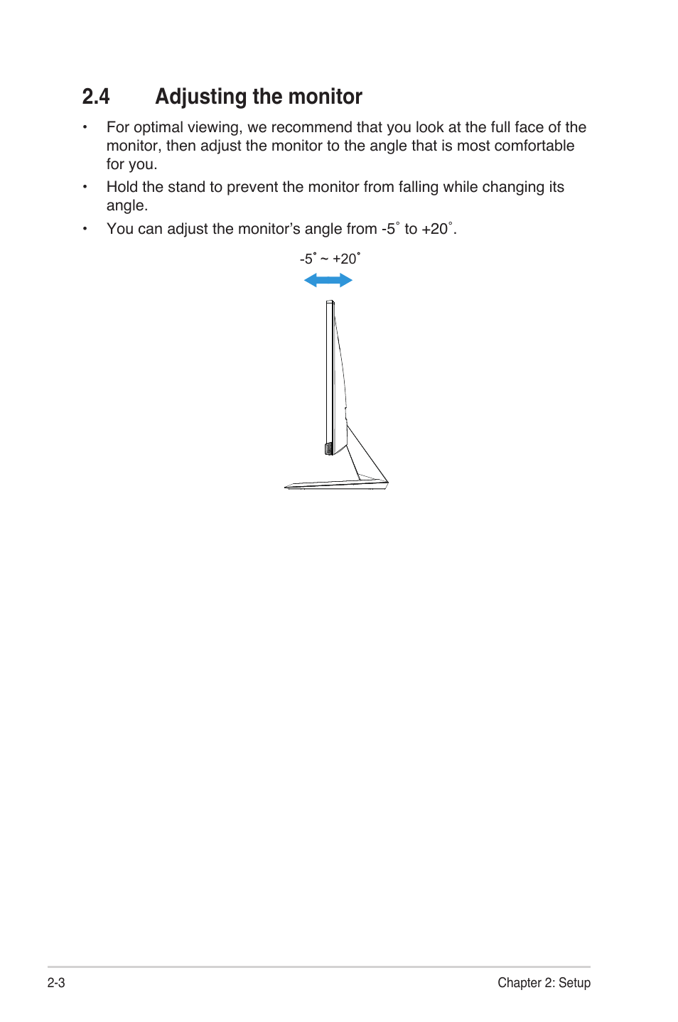 4 adjusting the monitor, Adjusting the monitor -3 | Asus MX299Q User Manual | Page 14 / 22