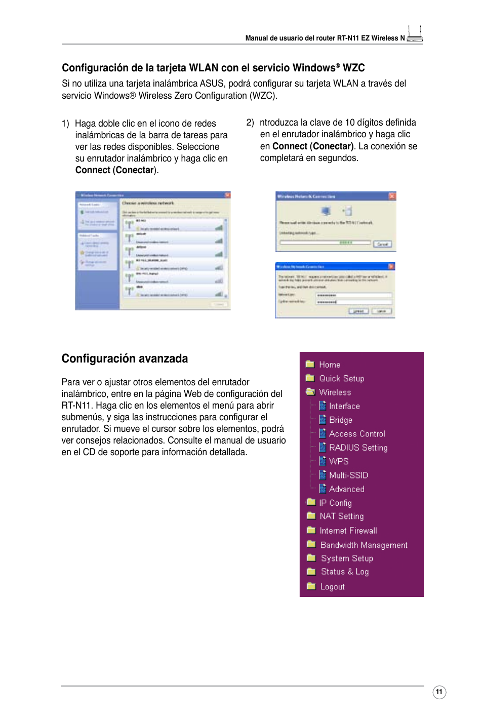 Configuración avanzada | Asus RT-N11 User Manual | Page 13 / 40