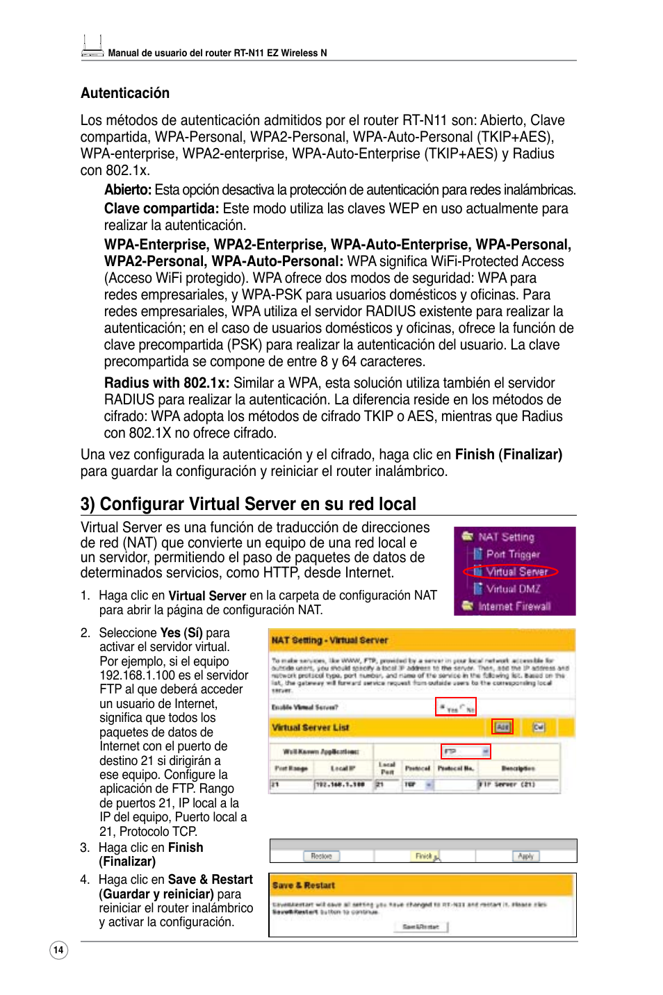 3) configurar virtual server en su red local | Asus RT-N11 User Manual | Page 16 / 40