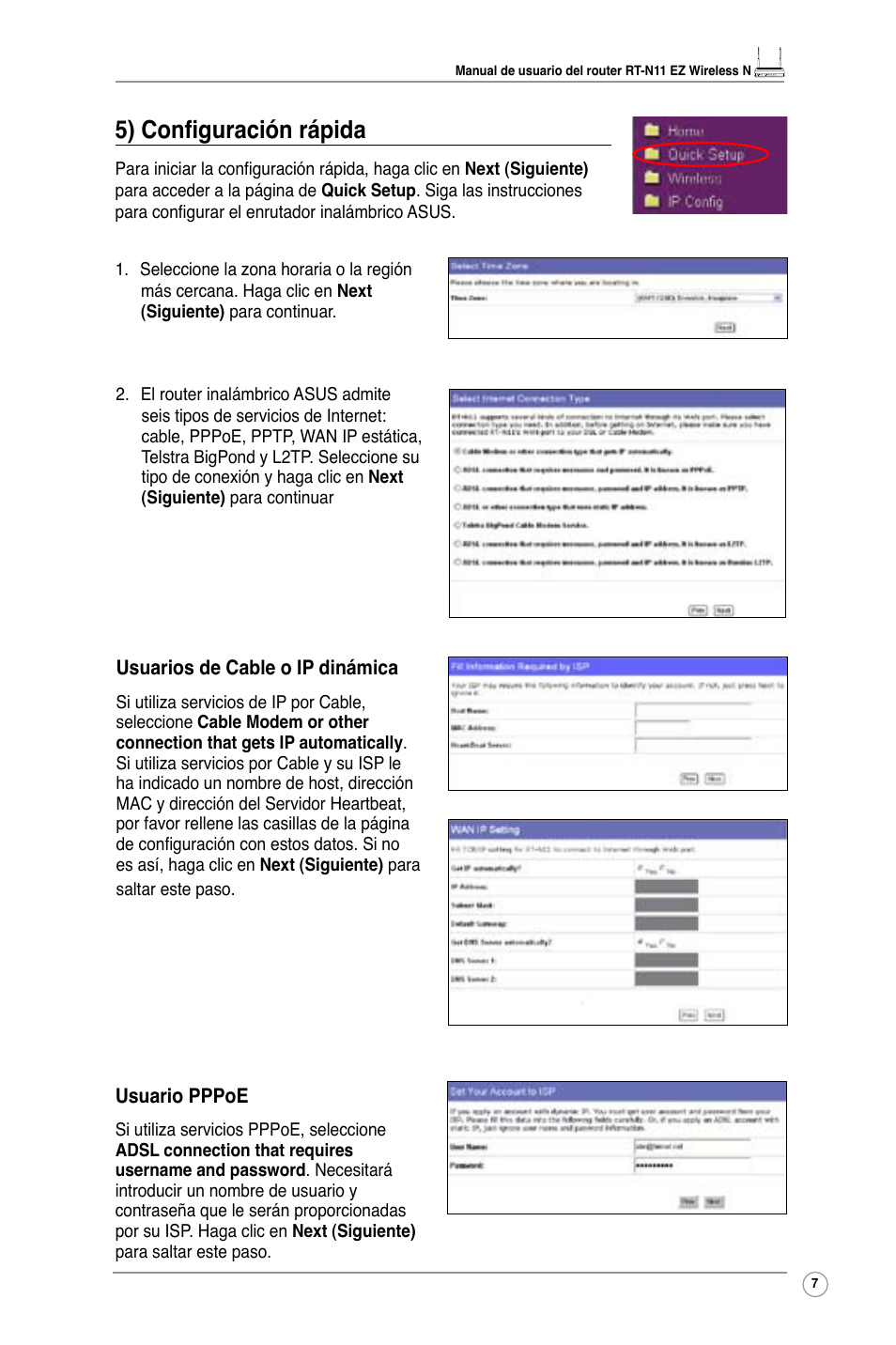 5) configuración rápida | Asus RT-N11 User Manual | Page 9 / 40