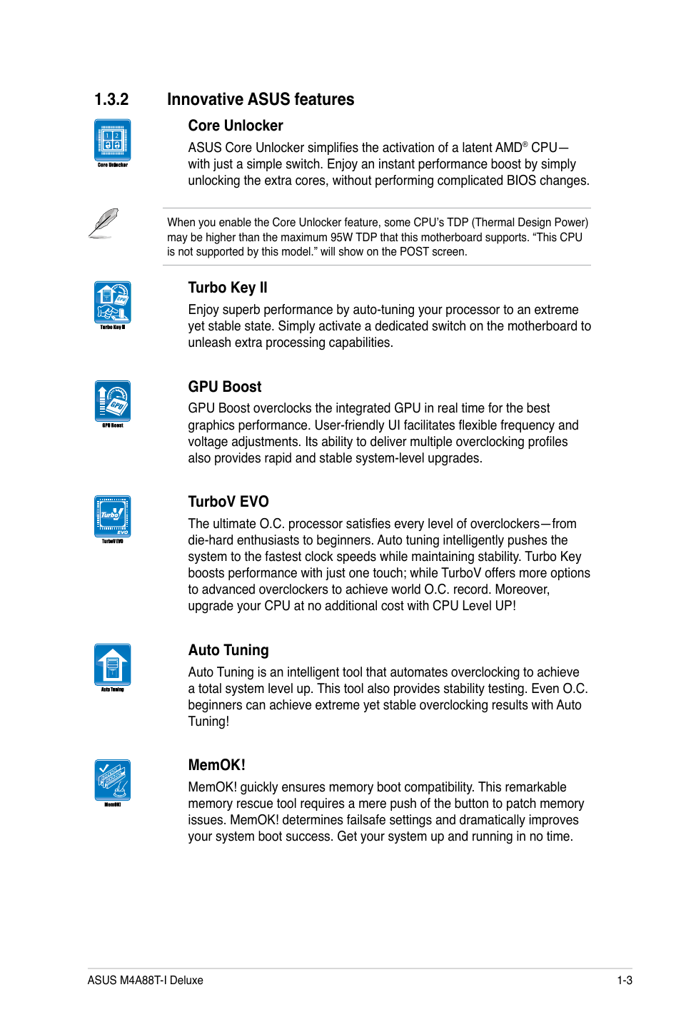 2 innovative asus features, Innovative asus features -3 | Asus M4A88T-I DELUXE User Manual | Page 15 / 70