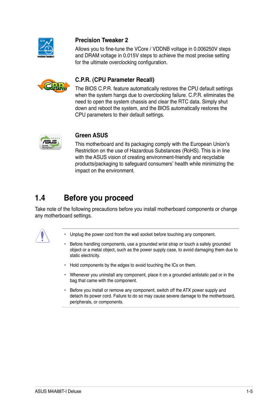4 before you proceed, Before you proceed -5 | Asus M4A88T-I DELUXE User Manual | Page 17 / 70