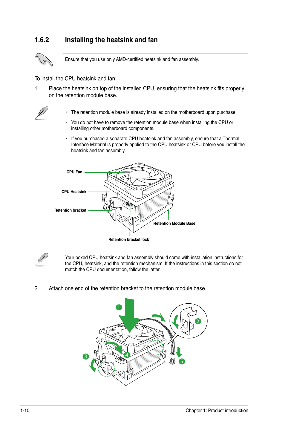 2 installing the heatsink and fan, Installing the heatsink and fan -10 | Asus M4A88T-I DELUXE User Manual | Page 22 / 70