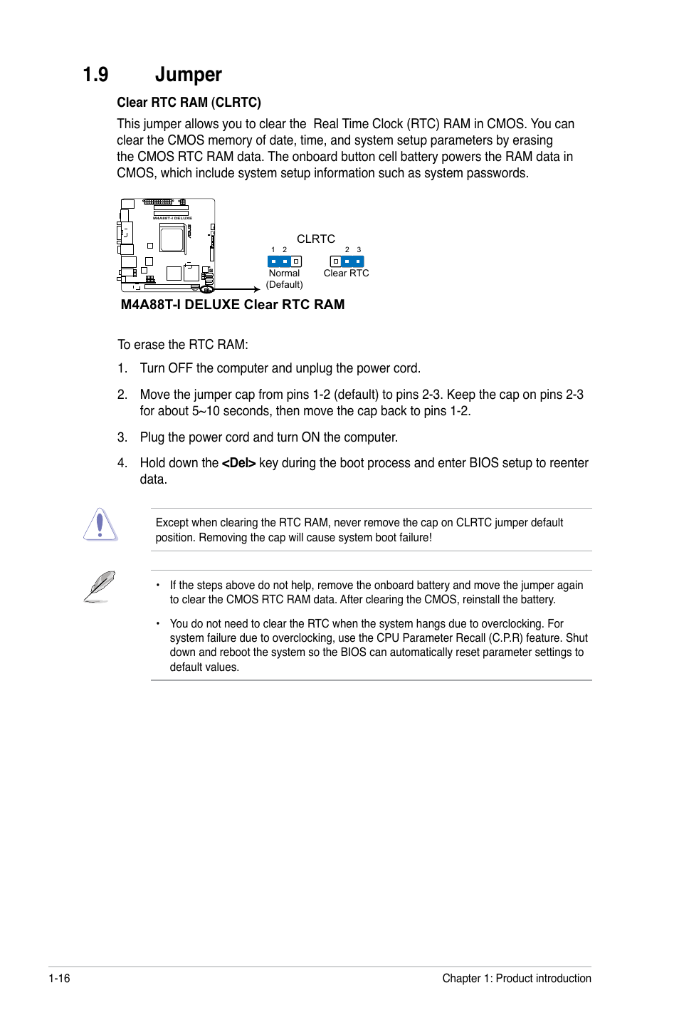 9 jumper, Jumper -16 | Asus M4A88T-I DELUXE User Manual | Page 28 / 70