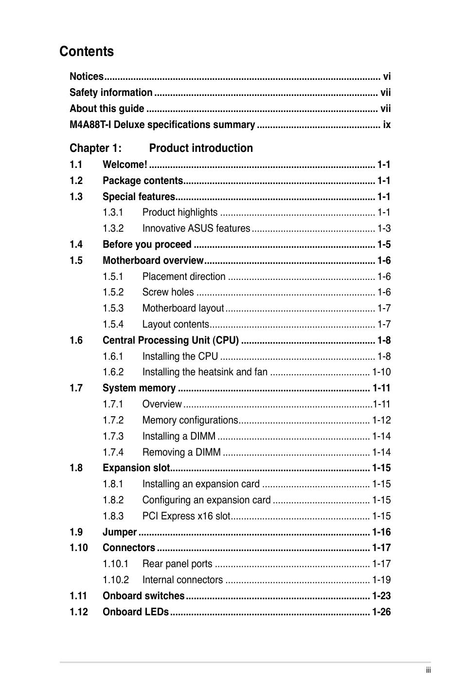 Asus M4A88T-I DELUXE User Manual | Page 3 / 70