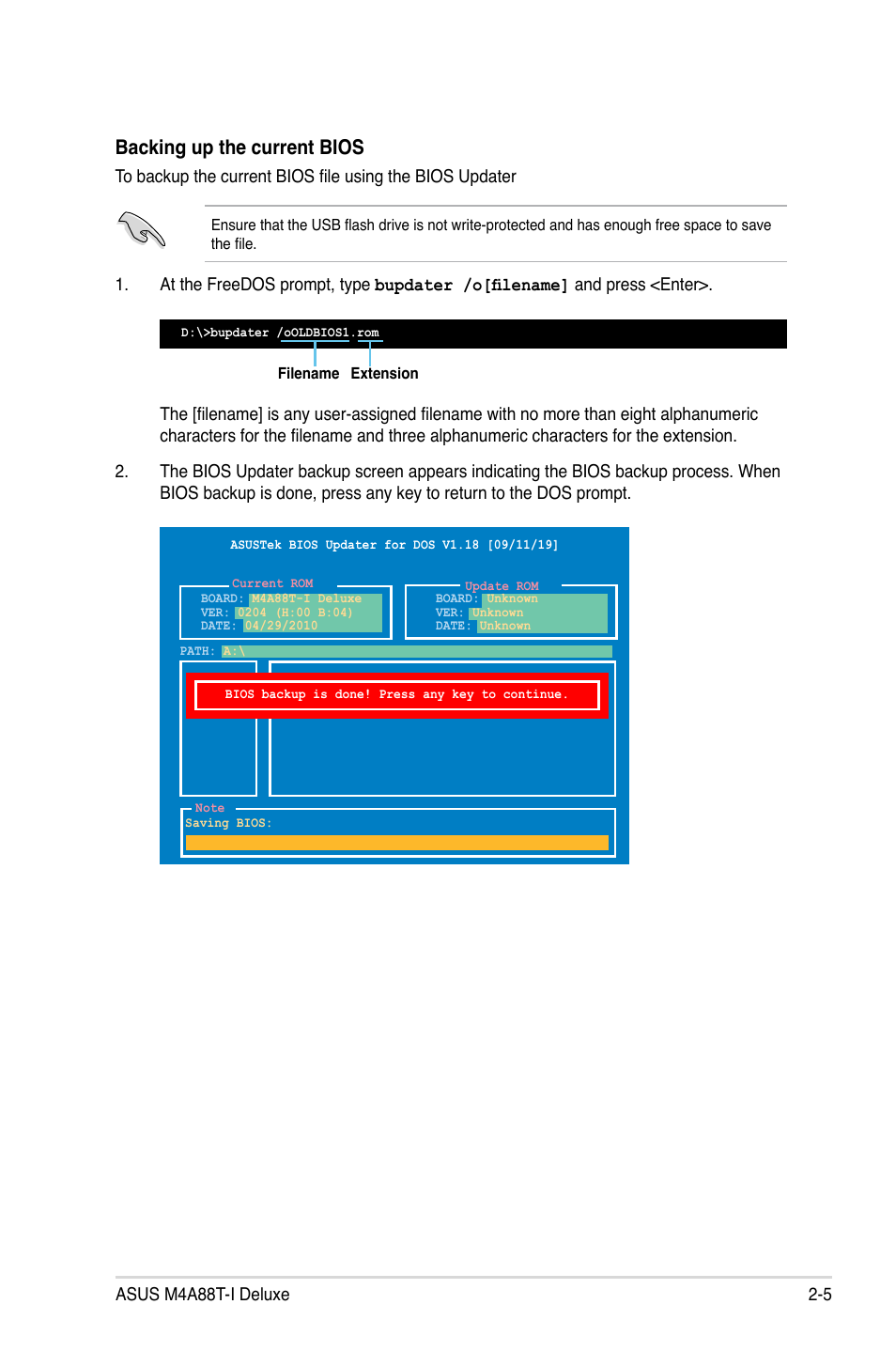 Backing up the current bios | Asus M4A88T-I DELUXE User Manual | Page 45 / 70