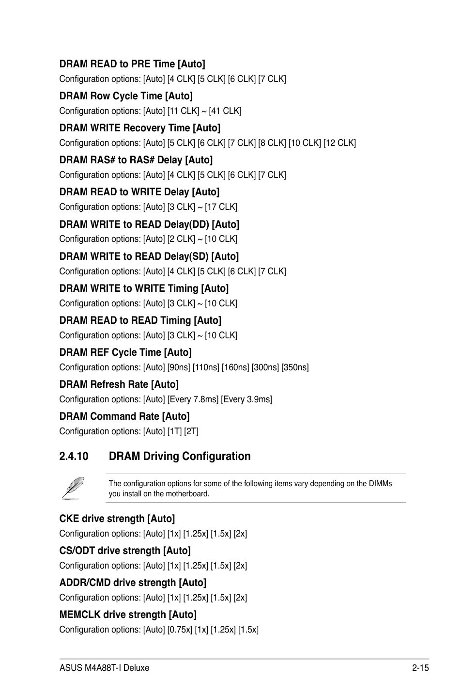 10 dram driving configuration, 10 dram driving configuration -15 | Asus M4A88T-I DELUXE User Manual | Page 55 / 70