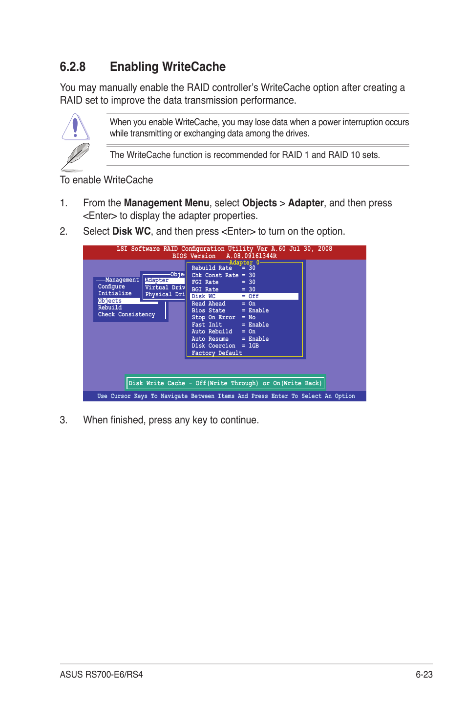 8 enabling writecache, Enabling writecache -23 | Asus RS700-E6/RS4 User Manual | Page 107 / 138