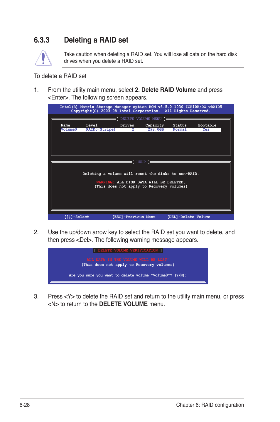 3 deleting a raid set, Deleting a raid set -28 | Asus RS700-E6/RS4 User Manual | Page 112 / 138