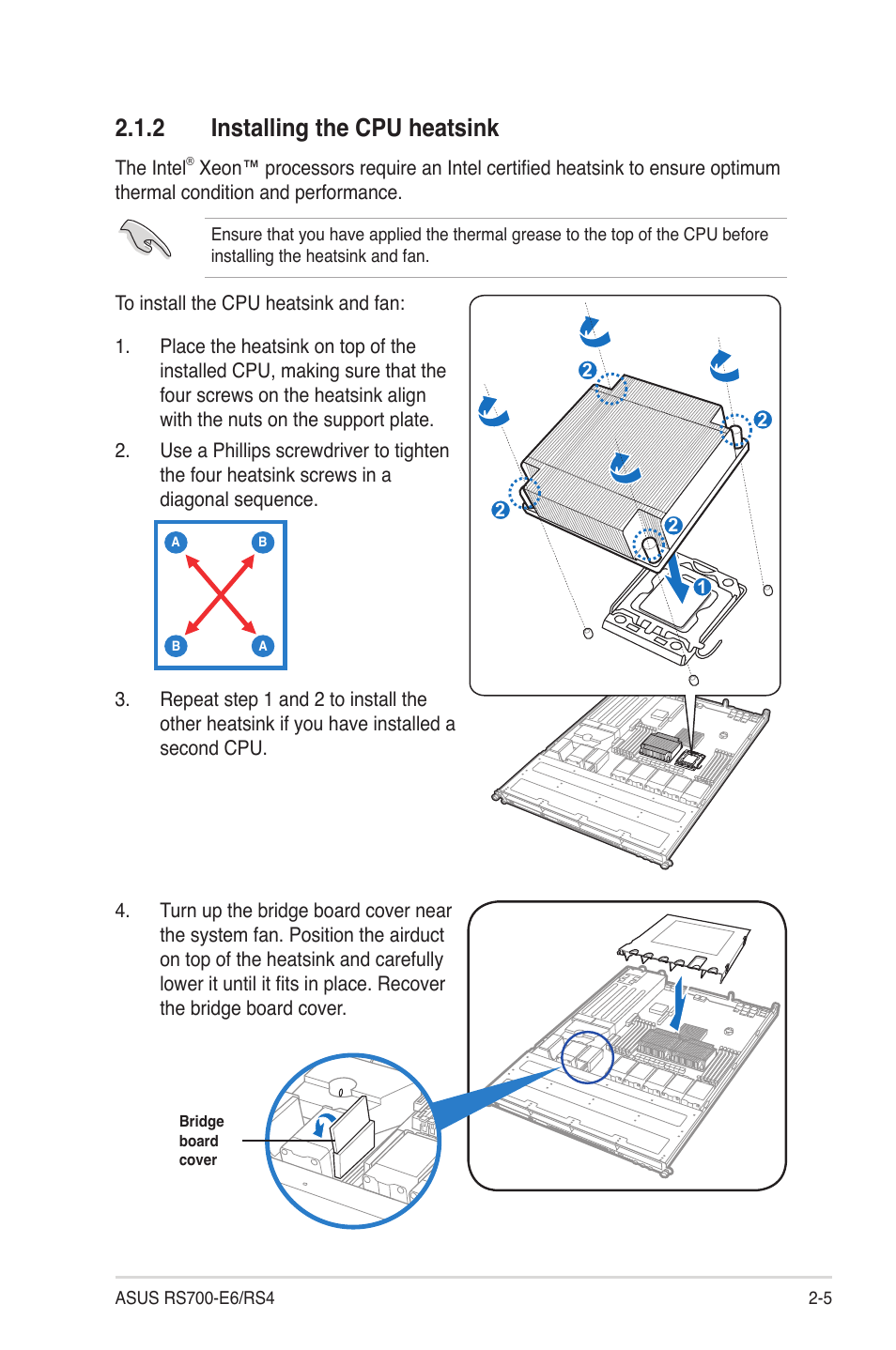 2 installing the cpu heatsink, Installing the cpu heatsink -5 | Asus RS700-E6/RS4 User Manual | Page 23 / 138