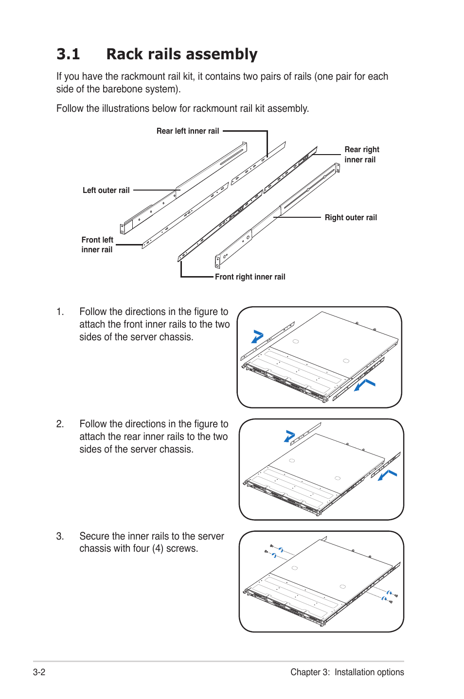 1 rack rails assembly, Rack rails assembly -2 | Asus RS700-E6/RS4 User Manual | Page 34 / 138