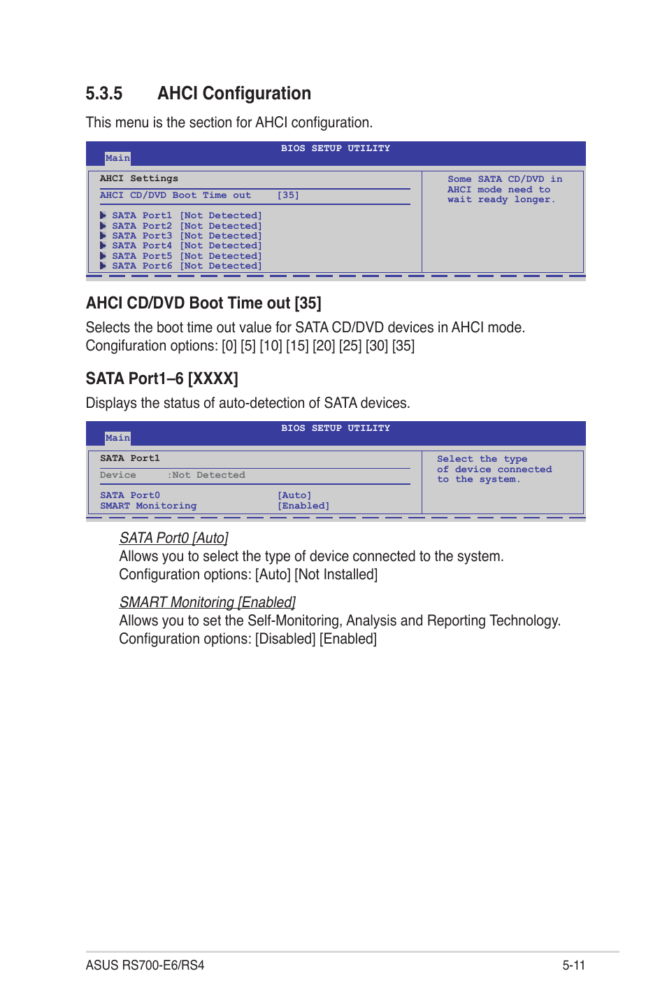 5 ahci configuration, Ahci configuration -11, Ahci cd/dvd boot time out [35 | Asus RS700-E6/RS4 User Manual | Page 59 / 138