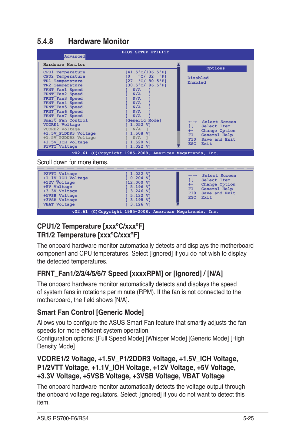 8 hardware monitor, Hardware monitor -25, Smart fan control [generic mode | Scroll down for more items | Asus RS700-E6/RS4 User Manual | Page 73 / 138