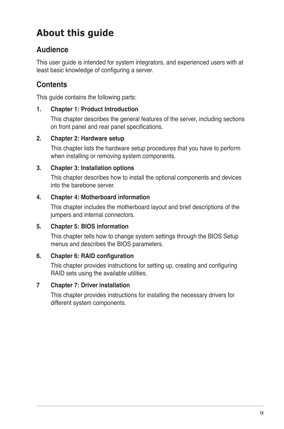 Asus RS700-E6/RS4 User Manual | Page 9 / 138