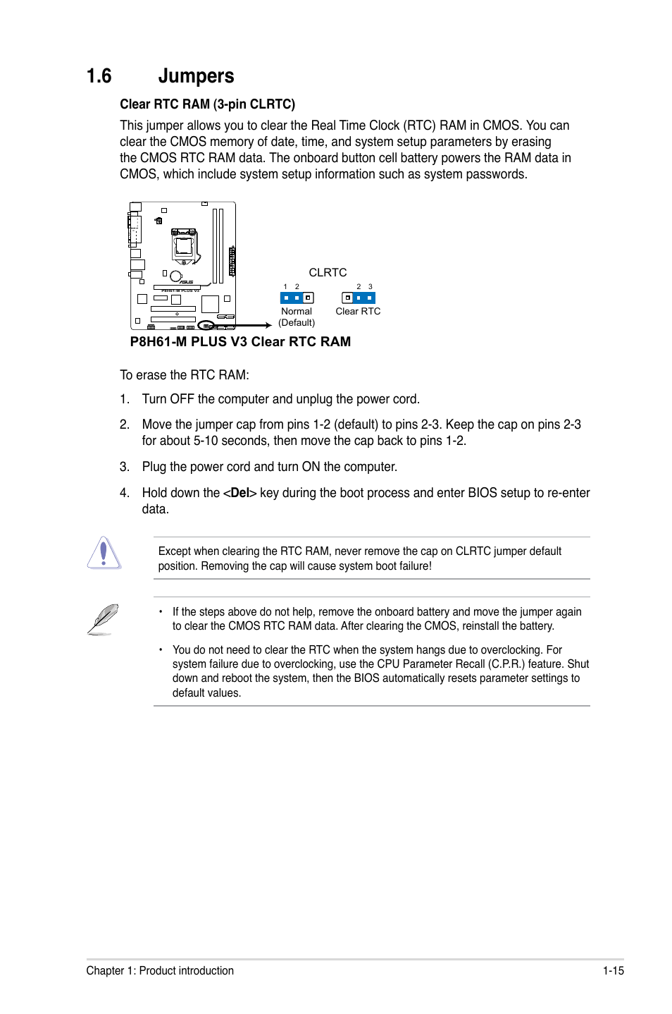 6 jumpers, Jumpers -15 | Asus P8H61-M PLUS V3 User Manual | Page 25 / 64
