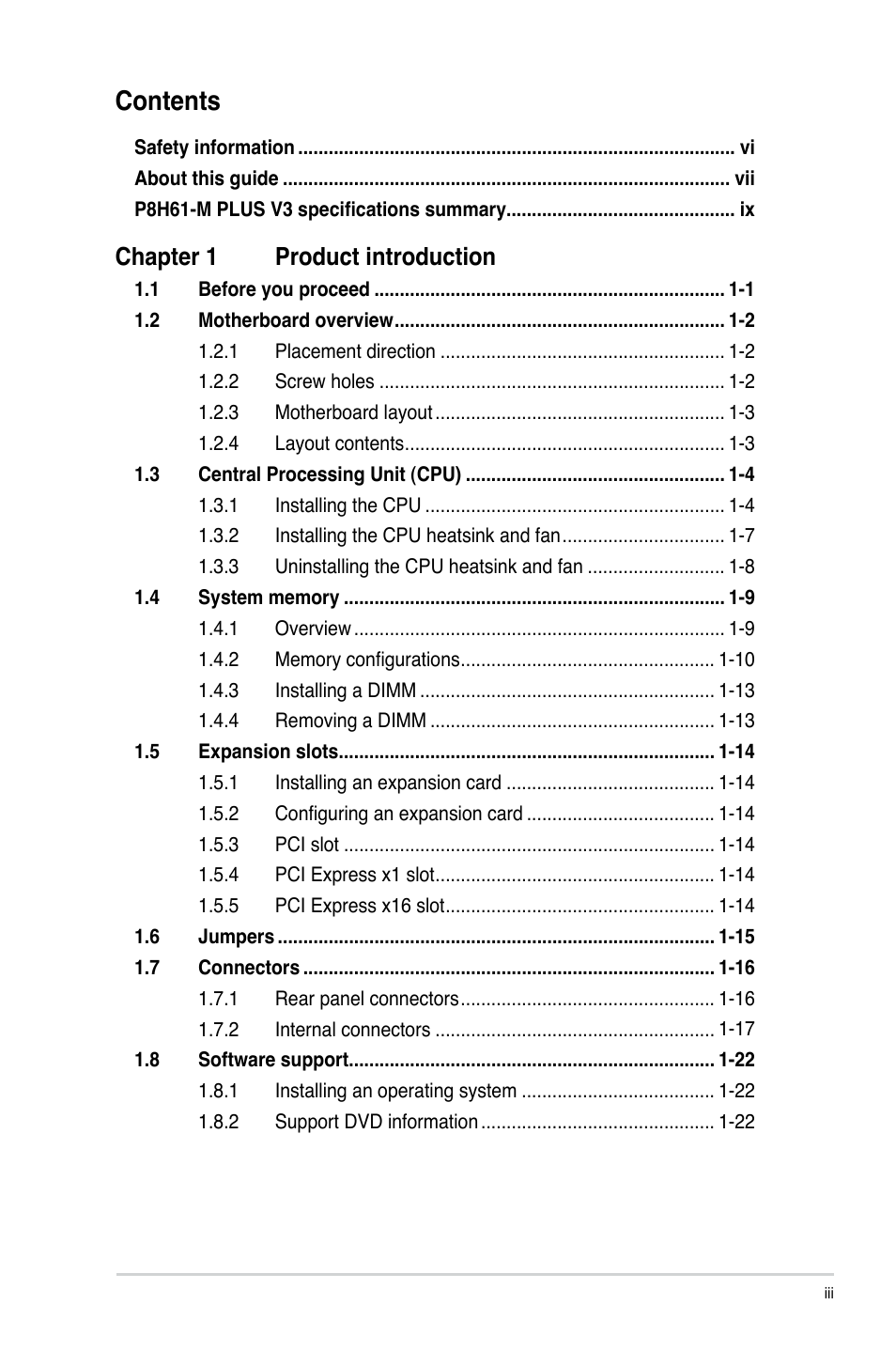 Asus P8H61-M PLUS V3 User Manual | Page 3 / 64