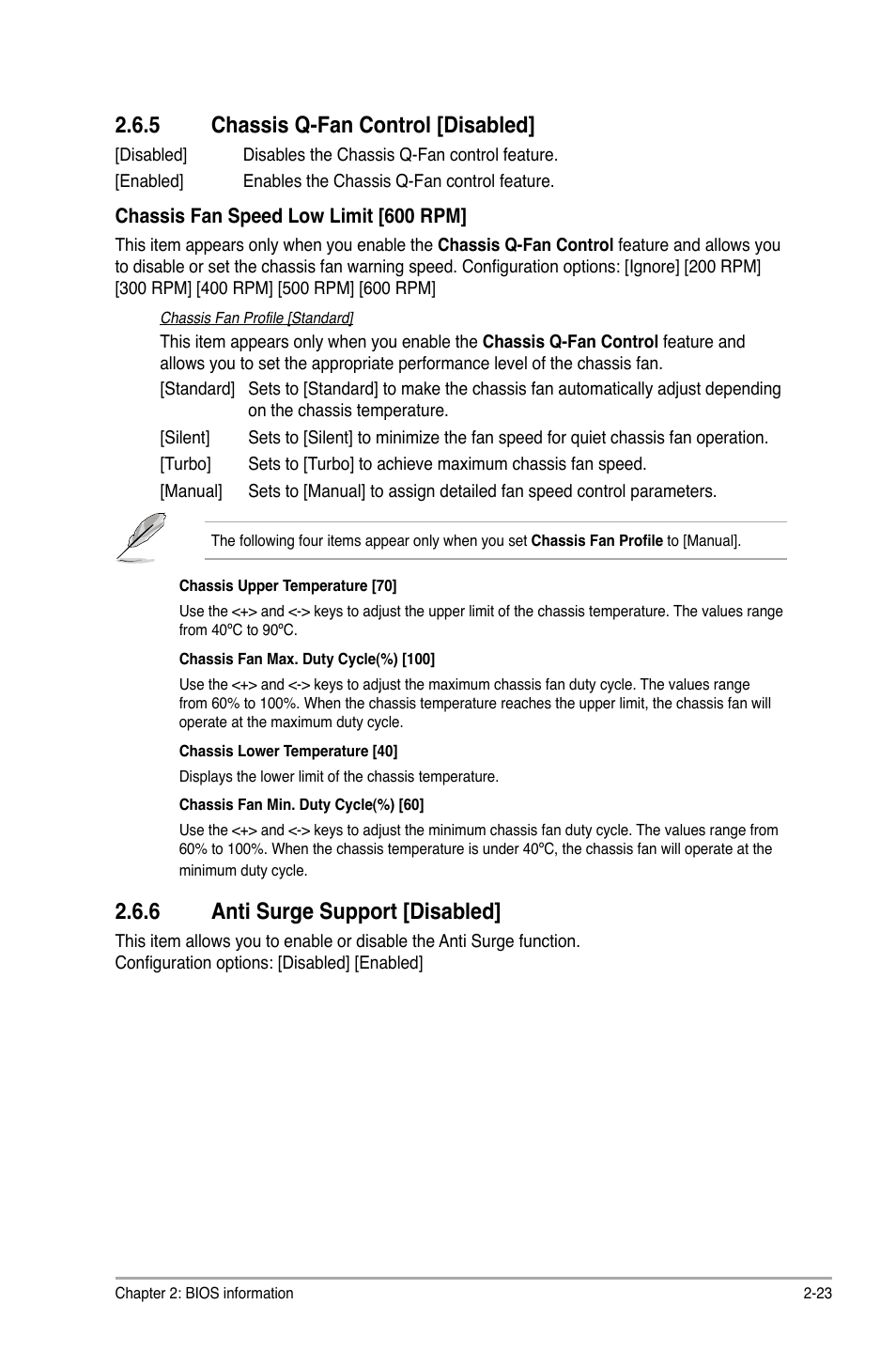 5 chassis q-fan control [disabled, 6 anti surge support [disabled, Chassis q-fan control [disabled] -23 | Anti surge support [disabled] -23 | Asus P8H61-M PLUS V3 User Manual | Page 55 / 64