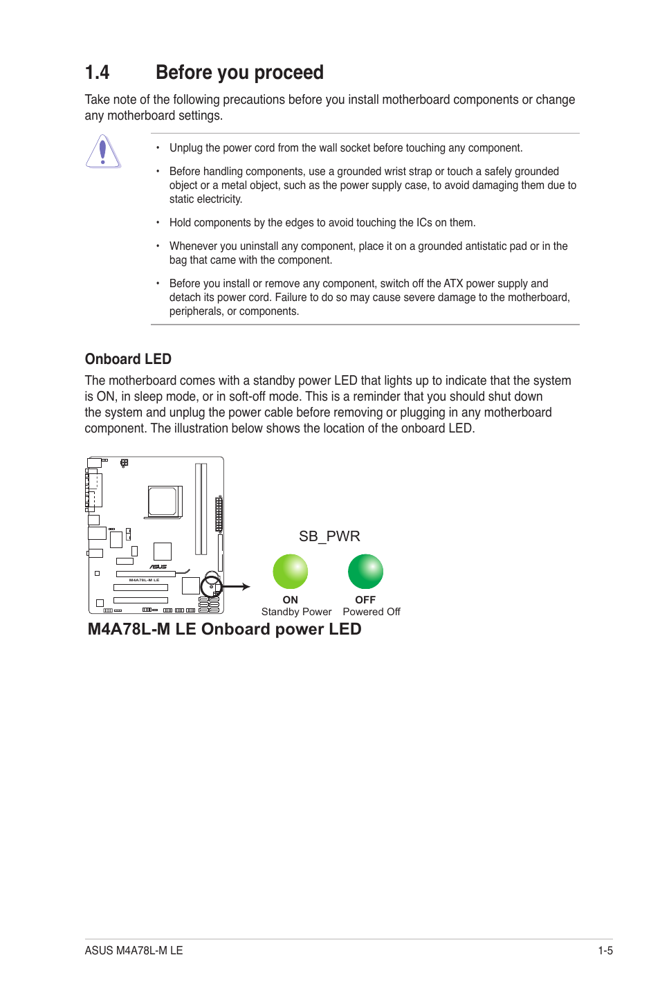 4 before you proceed, Before you proceed -5, P5kpl-am/ps | M4a78l-m le onboard power led | Asus M4A78L-M LE User Manual | Page 17 / 64