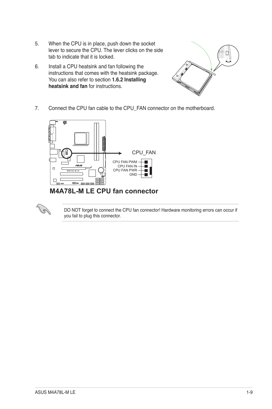 M4a78l-m le cpu fan connector | Asus M4A78L-M LE User Manual | Page 21 / 64