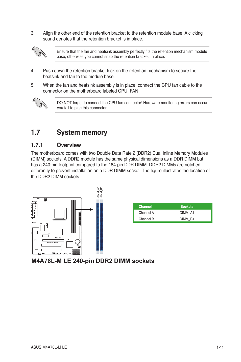 7 system memory, 1 overview, System memory -11 1.7.1 | Overview -11 | Asus M4A78L-M LE User Manual | Page 23 / 64