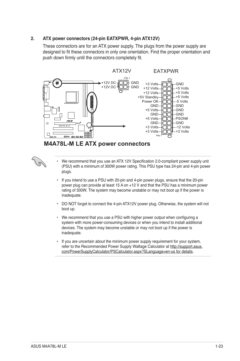 M4a78l-m le atx power connectors, Eatxpwr atx12v | Asus M4A78L-M LE User Manual | Page 35 / 64