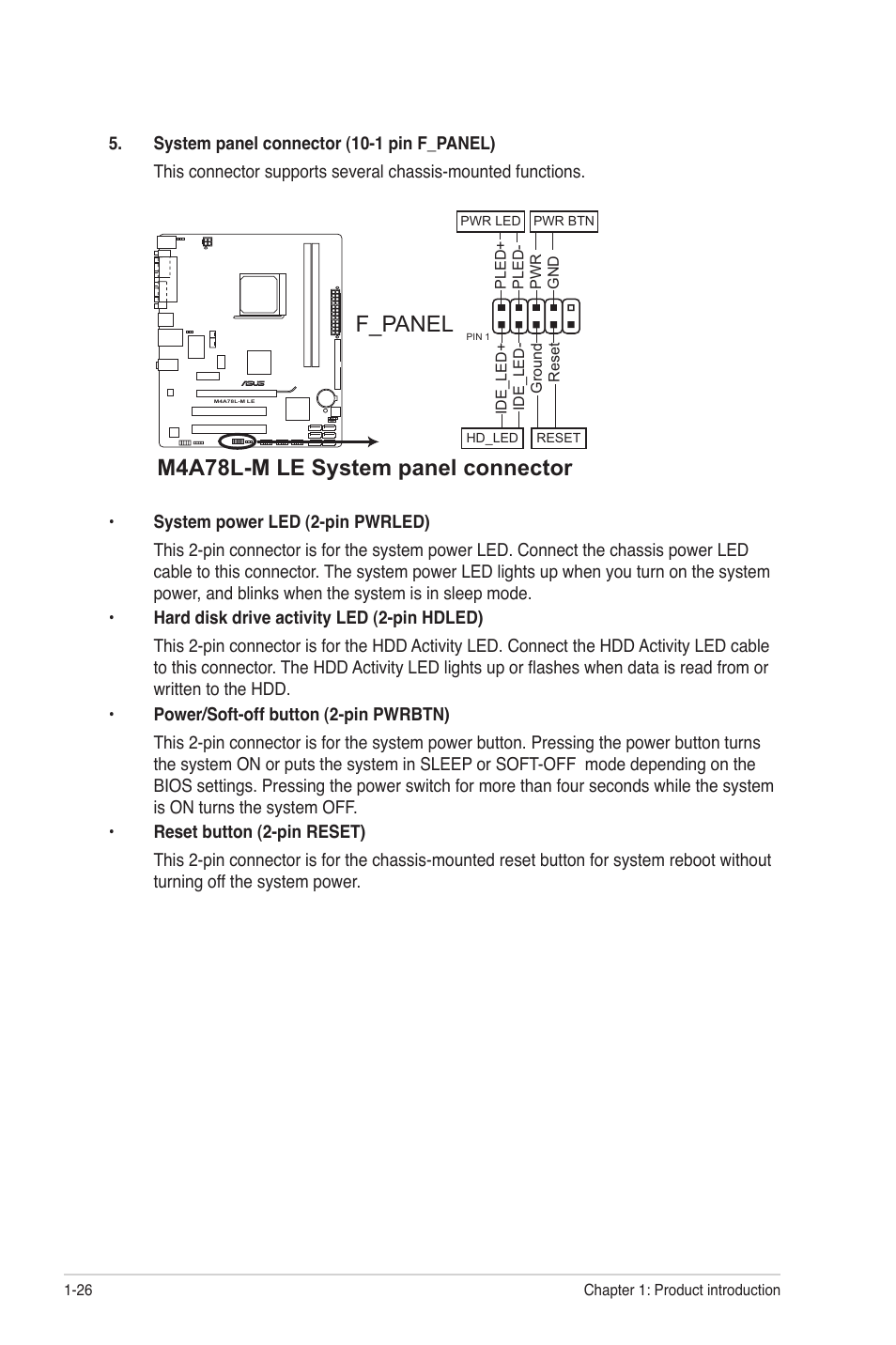 M4a78l-m le system panel connector, F_panel | Asus M4A78L-M LE User Manual | Page 38 / 64