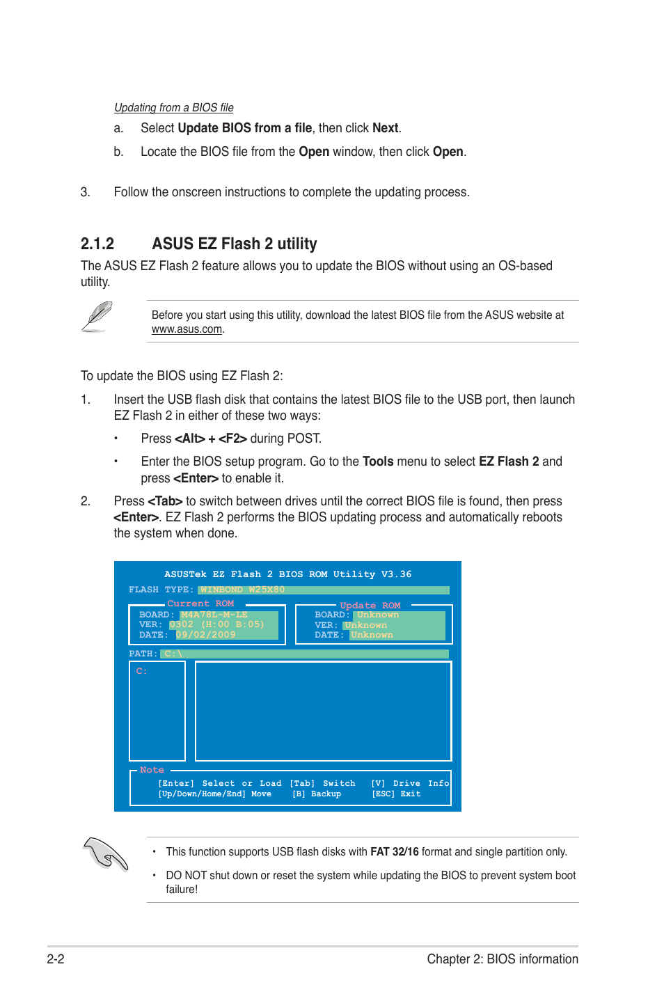 2 asus ez flash 2 utility, Asus ez flash 2 utility -2 | Asus M4A78L-M LE User Manual | Page 44 / 64