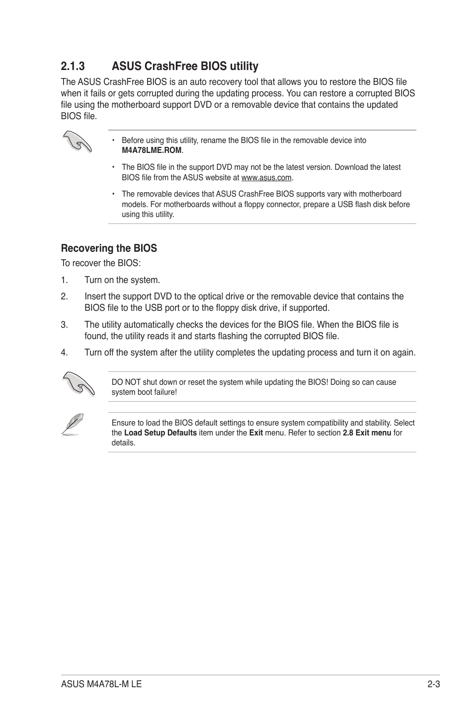 3 asus crashfree bios utility, Asus crashfree bios utility -3 | Asus M4A78L-M LE User Manual | Page 45 / 64